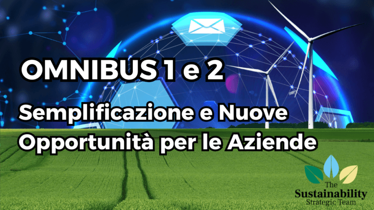 Grafico concettuale che illustra le modifiche normative del Pacchetto Omnibus ESG, con focus su semplificazione della rendicontazione, nuove soglie di applicazione e riduzione degli oneri amministrativi per le aziende